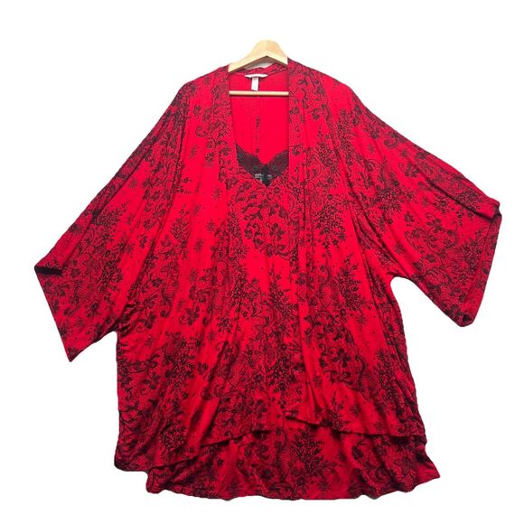 Soma Red & Black Lace Pattern Pajama Dress & Wrap Coat House Set Size XL/XXL - Picture 1 of 11